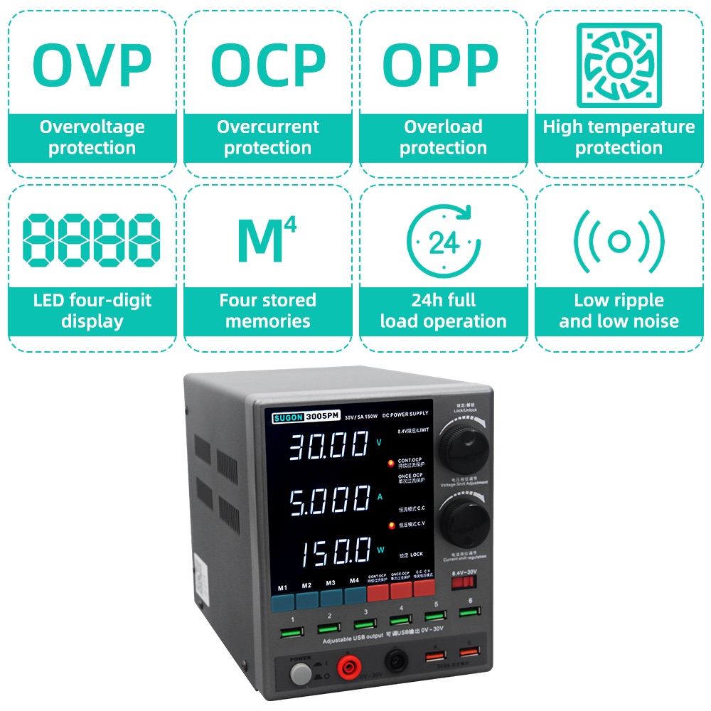 Sugon 3005PM 30V 5A 6Li USBLi Full Donanımlı Power suppley Güç Kaynağı 