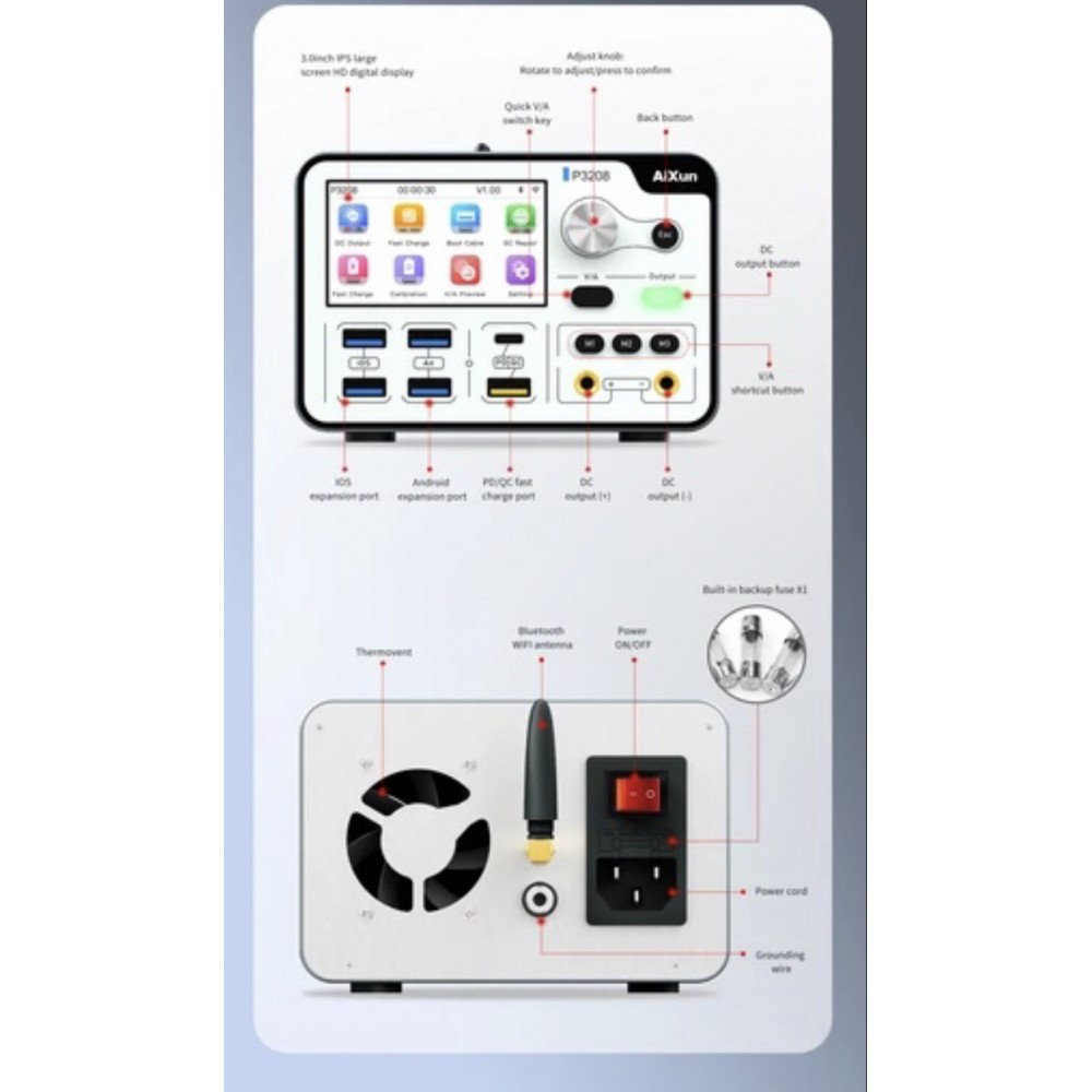 Aixun P3208 32V-8A güç kaynağı 320W akıllı gerilim ampermetre regülatörü akım kısa devre Tester iPhone 6-14 cep telefonu tamir